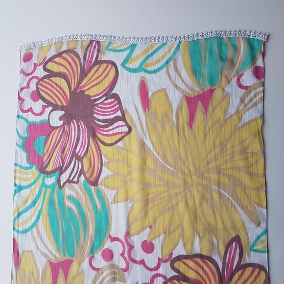 Floral & Butterfly Scarf -White Crochet Trim - Picture 4 of 5